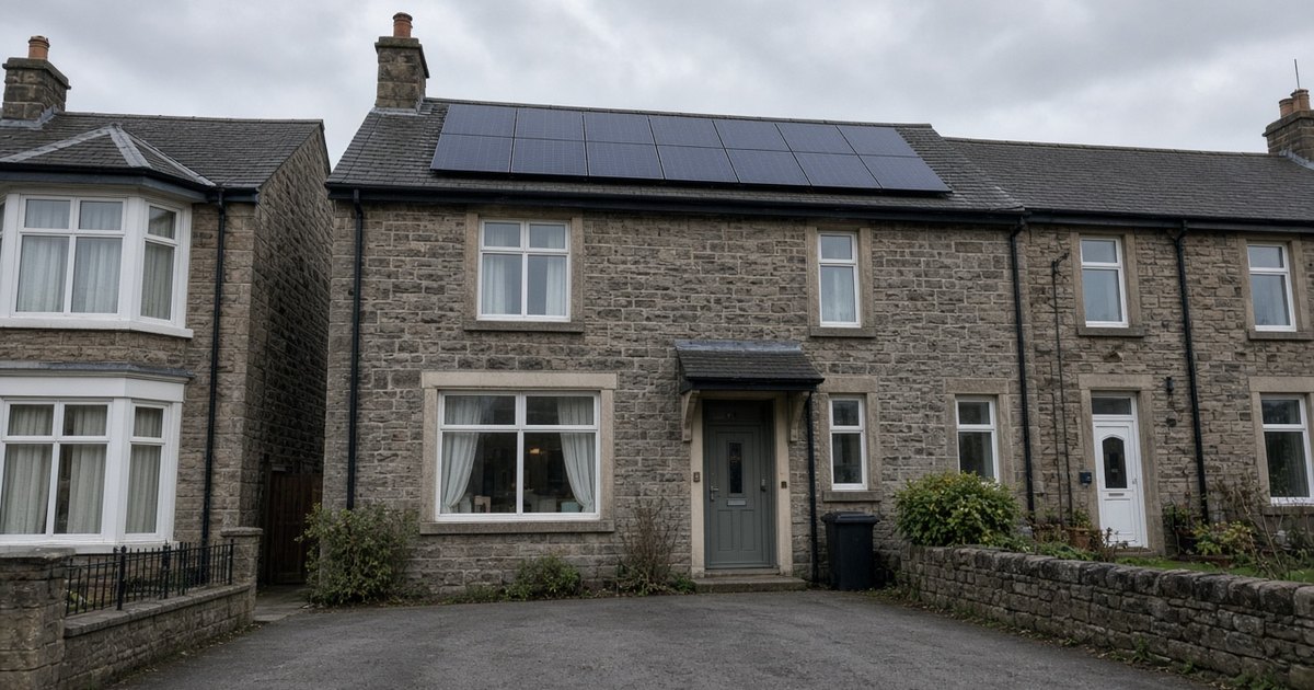 A quiet Scottish terrace with solar panels and an empty driveway