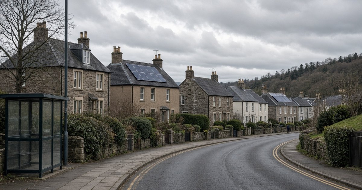 A Scottish street where some houses have solar panels and some do not