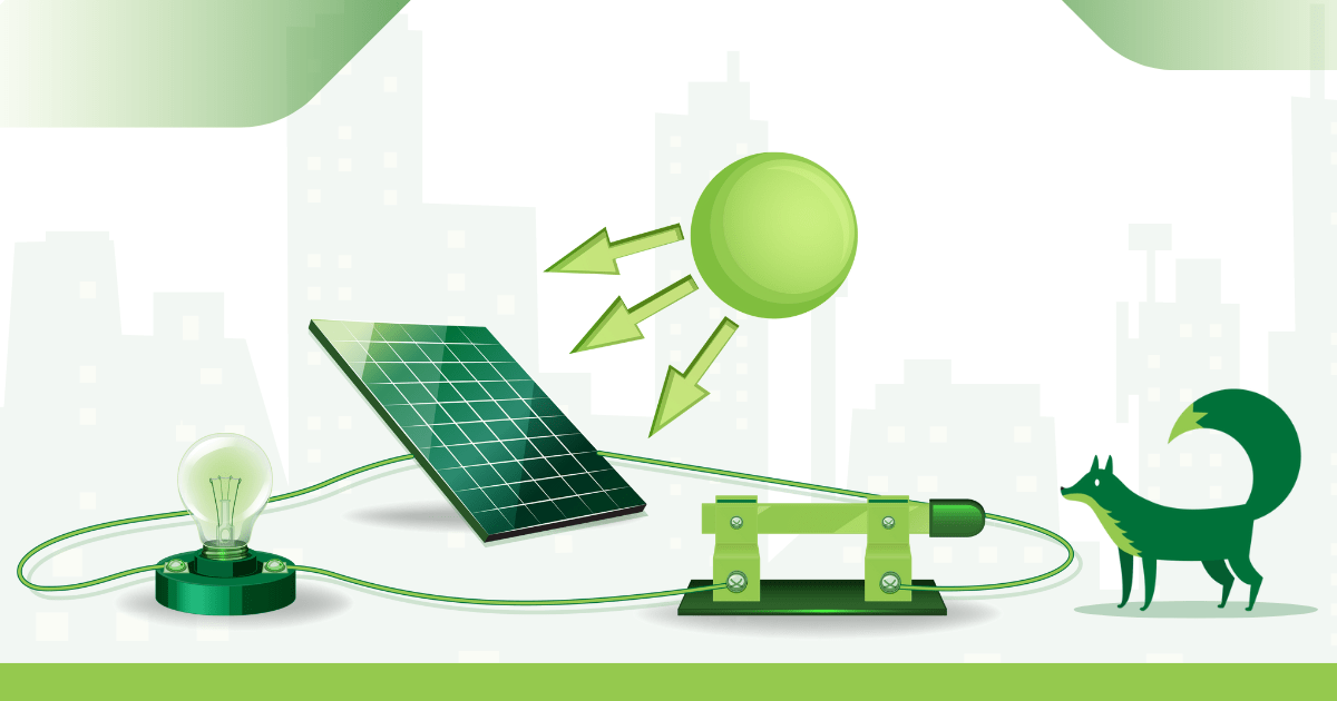 A graphic of a solar panel home system. 